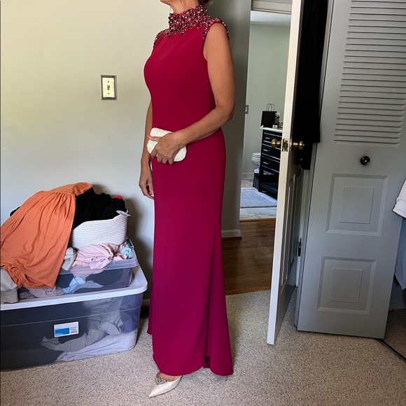 Badgley Mischka Beaded Mock Neck Gown - Picture 4 of 9